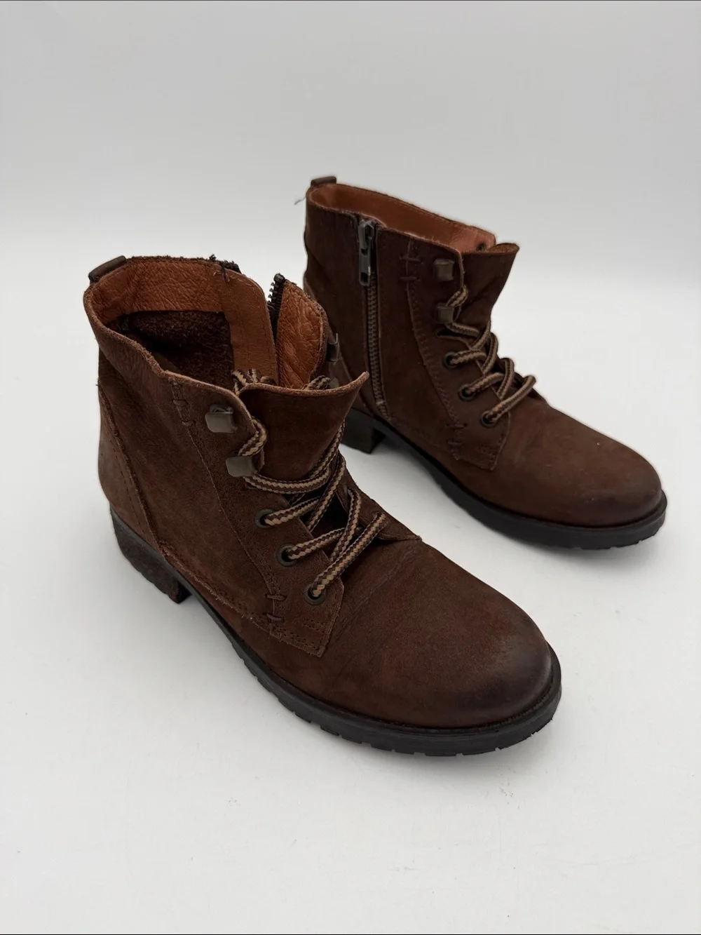 Steve Madden Brown Suede Lace-Up Ankle Boots women 6.5 Side Zip combat Y2K retro